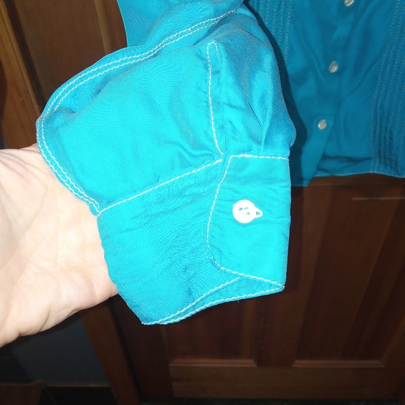 Bobbie Burns 100% silk blue long sleeved Button up shirt size 5 - Picture 4 of 5